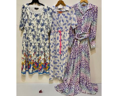 Dresses, 3 summer dresses, Emily Lovelock with colourful printed hem 10-12, Vilagallo cotton with tie to waist 40, Gigii's ma