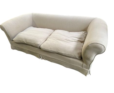 A large cream sofa, approx 120cm deep x 236cm wide x74cm high