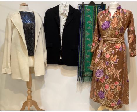 Quantity of clothes to include a KENZO cotton printed dress with tie, KENZO patterned wool  scarf, WORKERS FOR FREEDOM jacket