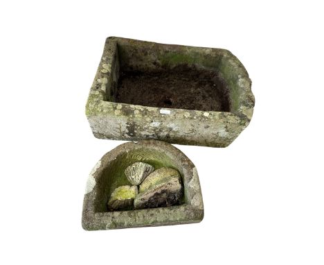 A stone trough planter  x 2, weathered and with some losses and wear