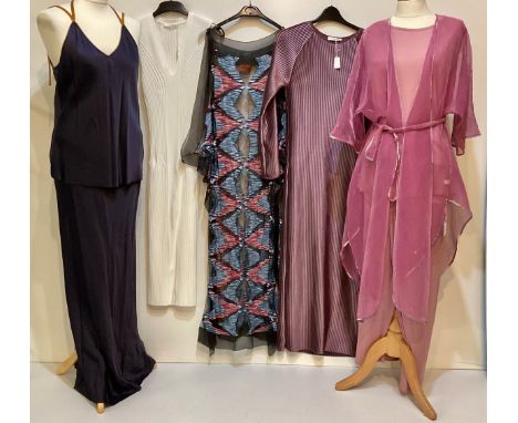 A quantity of clothes to include HELMUT LANG jersey stretch dress, jersey skirt and top, and a long skirt and top. BARBARA CA