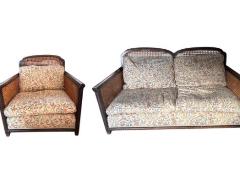 An Early C20th Bergere Chair and Sofa ; Sofa: Width 139 cm, Depth 76 cm , Height Back 71 cm and Seat Height 36 cm Chair: Widt