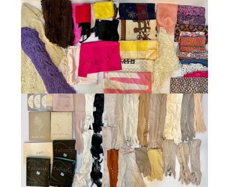 A quantity of vintage and later stockings and tights, vintage gloves and scarves  including silk GIVENCHY, DIOR, JAGER (marks