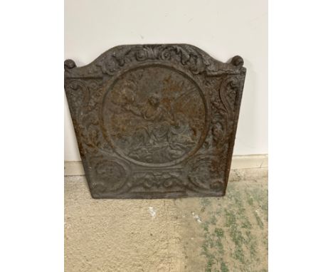 Vintage sledge, heavy fireback 51 cm x 48 cm and a fire screen 81 cm 69 cm