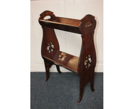 A Victorian inlaid two-tier book trough with pierced end supports, 46cm