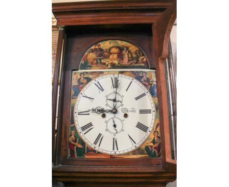 A 19th century Scottish mahogany longcase clock by John McNab, Perth, the 14 inch domed painted dial depicting the Lady of th