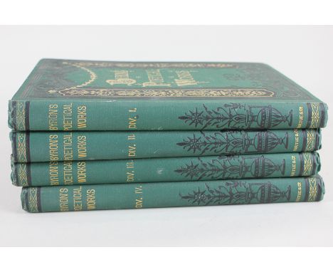 Lord Byron, The Poetical Works, with engravings by The First Artists, four volumes in green and gilt bindings, published by V
