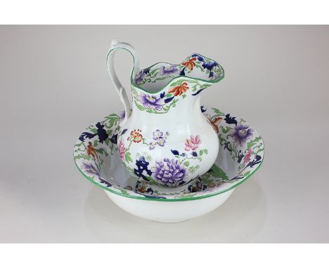 A Copeland Spode pottery wash bowl and jug manufactured for Harrods Ltd (a/f)