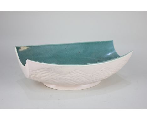 A Royal Norfolk pottery oblong fruit bowl by Alan Compton, with pastel green glazed interior, 33cm