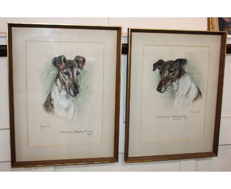 Marjorie Cox (1915-2003), portrait of a terrier dog, Pittlea Madam Pixie, and another Pittlea Marcasite (Minnie), pastel on p