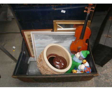 metal trunk and contents inc violin etc