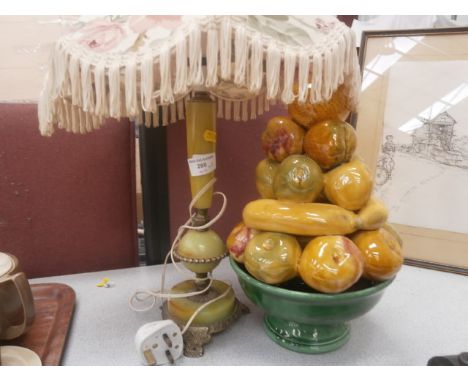 onyx lamp and ceramic fruit bowl