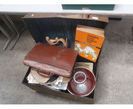 metal trunk & contents inc leather bag.