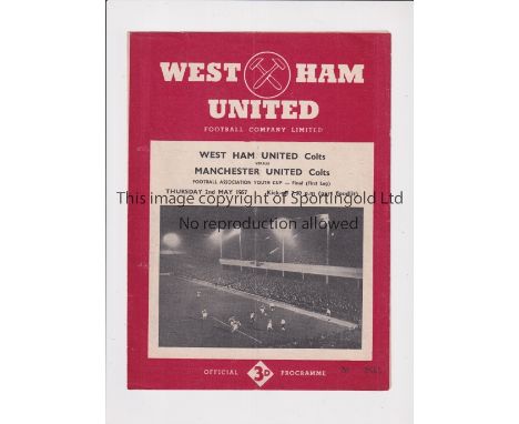 1957 YOUTH CUP FINAL / WEST HAM UNITED V MANCHESTER UNITED       Programme for First leg at West Ham 2/5/1957. Tiny tape insi