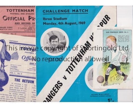 TOTTENHAM HOTSPUR         Five programmes and a postcard. v West Bromwich Albion 28/1/39, v Blackburn Rovers, trimmed, 27/8/4