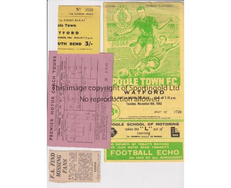 POOLE TOWN V WATFORD 1962 FA CUP     Gatefold programme and ticket for the Replay at Poole 6/11/1962 with the result typed at