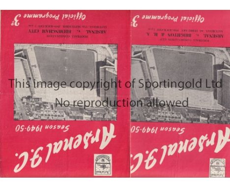 ARSENAL     Twenty one home Reserve team programmes for season 1949/50 v Birmingham, Brentford (Cup), Brighton (Cup), Bristol