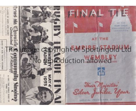1935 RUGBY LEAGUE CHALLENGE CUP FINAL      Silver Jubilee programme and Community Songsheet for Huddersfield v Castleford. Th