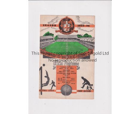 1954 YOUTH CUP SEMI-FINAL / WOLVES V WEST HAM UNITED      Programme for the first leg at Wolves 31/3/1954, vertical crease an