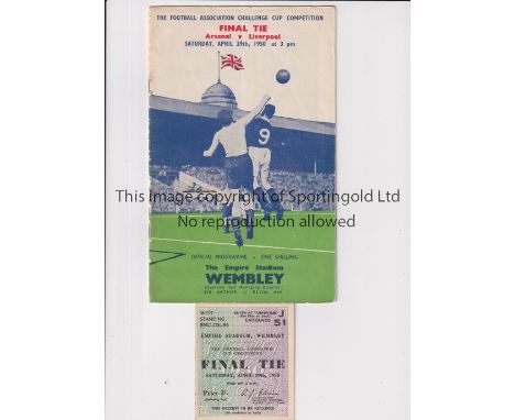 1950 FA CUP FINAL       Programme and ticket for Arsenal v Liverpool. The programme has a very slight vertical crease, team c