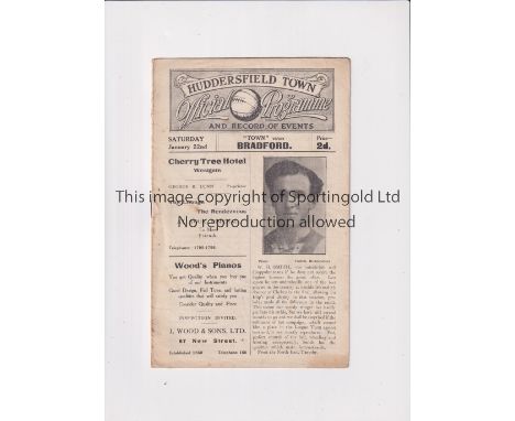 HUDDERSFIELD TOWN V BRADFORD PARK AVENUE 1921     Programme for the League match at Huddersfield 22/1/1921 in their first top