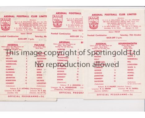 ARSENAL    Eighteen programmes for 1968/9 including 15 single card home Reserves v Bournemouth, Bristol C., Bristol R., Fulha