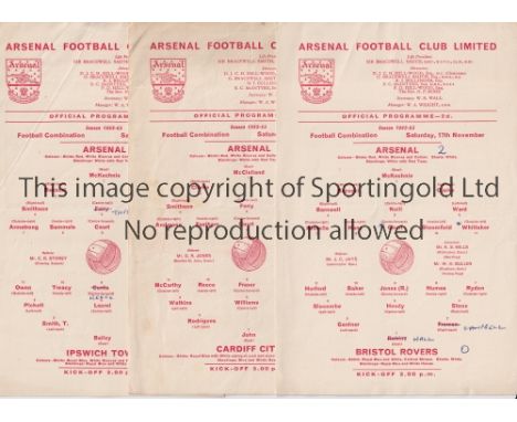 ARSENAL     Sixteen programmes for 1962/3 including 11 single card home Reserves v Bristol R, Cardiff, Ipswich, Luton, Northa