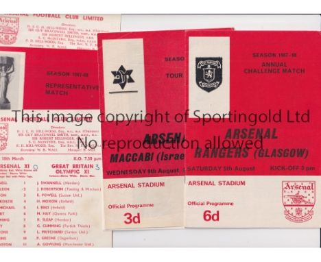 ARSENAL     Seven programmes for season 1967/8: Arsenal v Rangers, Maccabi, EPA Cyprus, and GB Olympic XI, all Friendlies and