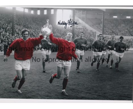 NOBBY STILES  AUTOGRAPH       A 12 x 8 colorized photo of Stiles and his Man. United team mate George Best parading the First