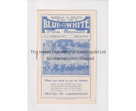 QUEEN OF THE SOUTH V ST. MIRREN 1934    Programme for the first ever competitive fixture for the League match at QOS 2/1/1934