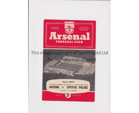 ARSENAL     Two home programmes for season 1958/9 in the London Challenge Cup v Wimbledon and Crystal Palace. The attendance 