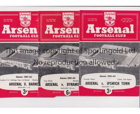 ARSENAL     Eighteen programmes including 10 at Highbury and 8 aways for season 1961/2: Arsenal v Ipswich, Dundee and Dynamo 