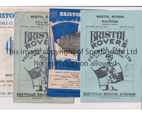 BRISTOL ROVERS     Nine home programmes v Watford 2/12/50, v Reading 17/3/51 worn, v Birmingham City 17/10/53, v Swansea Town