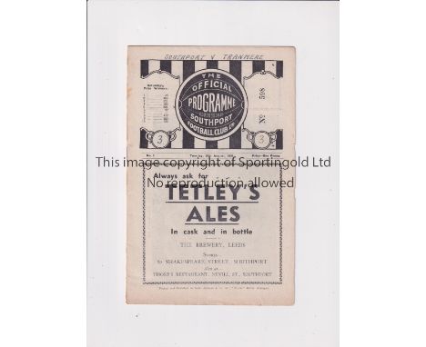 SOUTHPORT V TRANMERE ROVERS 1939/40      Programme for Southport's first home match of the truncated season 29/8/1939. team n