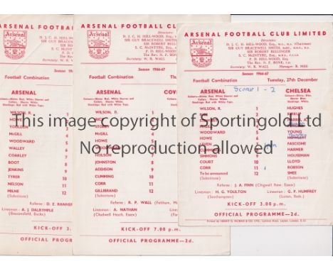 ARSENAL    Twenty one programmes for 1966/7 including 14 single card home Reserves v Chelsea, Coventry, Fulham, Ipswich, Nort