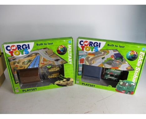 Box pair of Corgi toys Eddie stobart play sets. 