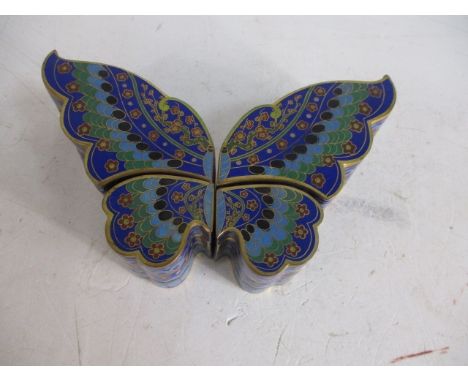 Set of 4 vintage cloisonne enamel butterfly trinket boxes. 