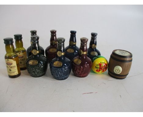 Selection of Scotch Whiskey miniatures to include Wade Royal salute x 7, one opened, Old St Andrews etc. 
