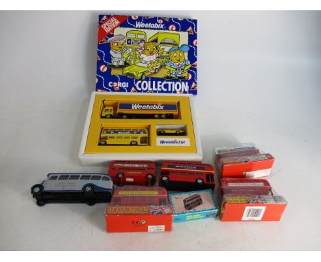 Diecast bus collection to include special edition Corgi Weetabix collection etc. 