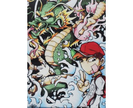 A graffiti urban art print after Bristol Street artist Cheo entitled Dragon Balls 2011 number 16/25  framed and glazed Measur