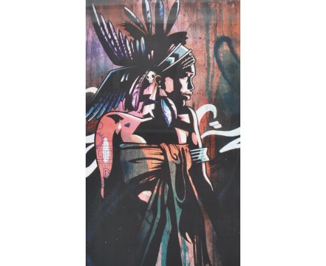 A graffiti urban art print after Bristol Street artist SPZero76 entitled Tribal Girl 2013 10/20 depicting graphic characters.