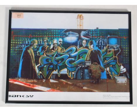 A graffiti urban art  print after Bristol Street artist Banksy entitled Walls On Fire 1999  number 26/50 framed and glazed on