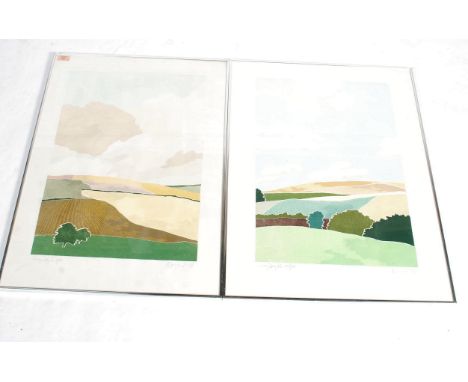 A pair of mid century embossed limited edition lithograph prints being signed by the artist in pencil to the margins and enti
