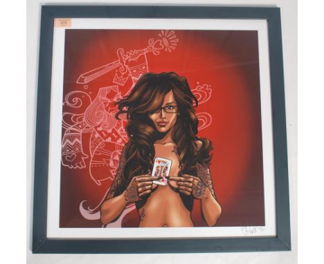 A graffiti urban art print after Bristol Street artist SPZero76 entitled Queen Of Hearts 2013. Framed and glazed Giclee print