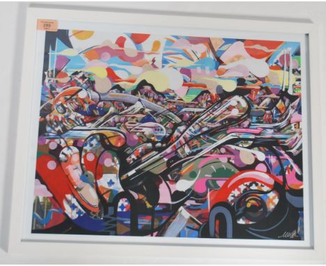 A graffiti urban art print after Bristol Street artist Minto entitled Back by Pope Demand 2014 9/10. Framed and glazed Giclee