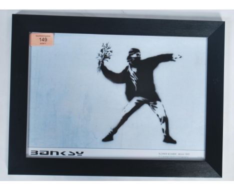A graffiti urban art stencil print after Bristol Street artist Banksy entitled Flower Bomber 1999  number 10/50 framed and gl