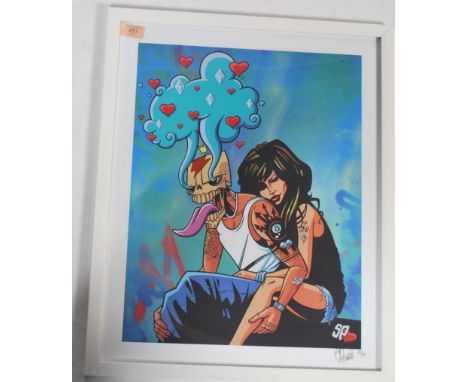 A graffiti urban art print after Bristol Street artist SPZero76 entitled Oni Love 2012 18/20 depicting graphic characters. Fr