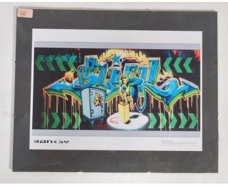 A graffiti urban art  print after Bristol Street artist Banksy entitled Slick On Brick 1999  number 09/50 framed and glazed o