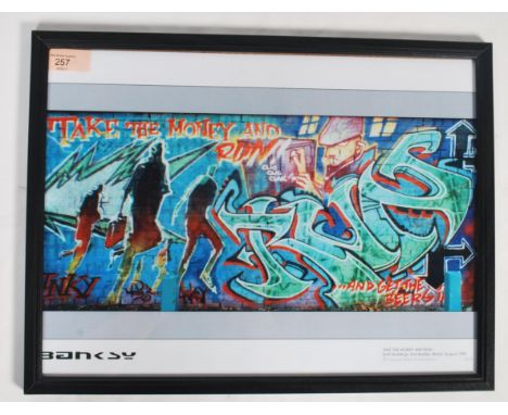 A graffiti urban art print after Bristol Street artist Banksy entitled Take The Money And Run 1999  number 43/50 framed and g