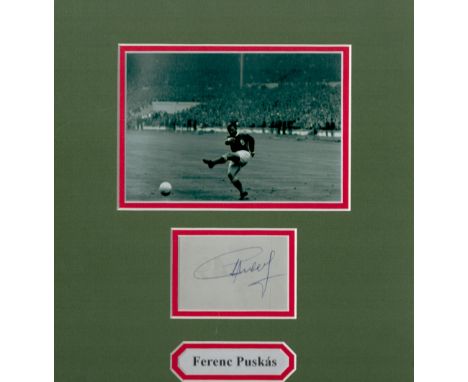 Football Ferenc Puskas 12x10 overall mounted signature piece includes signed album page and vintage photo. Good condition. Al